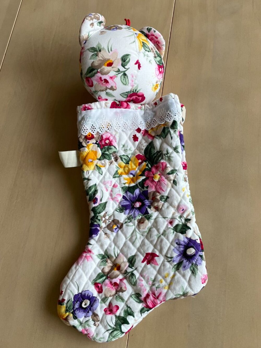 Entire Closet $5! VTG Milaca Mills Floral Quilted Teddy Bear Christmas Stocking - Picture 7 of 10